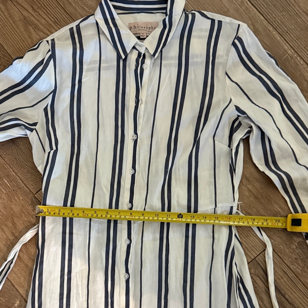 Philosophy Women's White and Black Striped Button-Front Shirt Dress - Picture 9 of 12